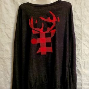 New Reindeer, buffalo plaid, top, black and red, 3XL